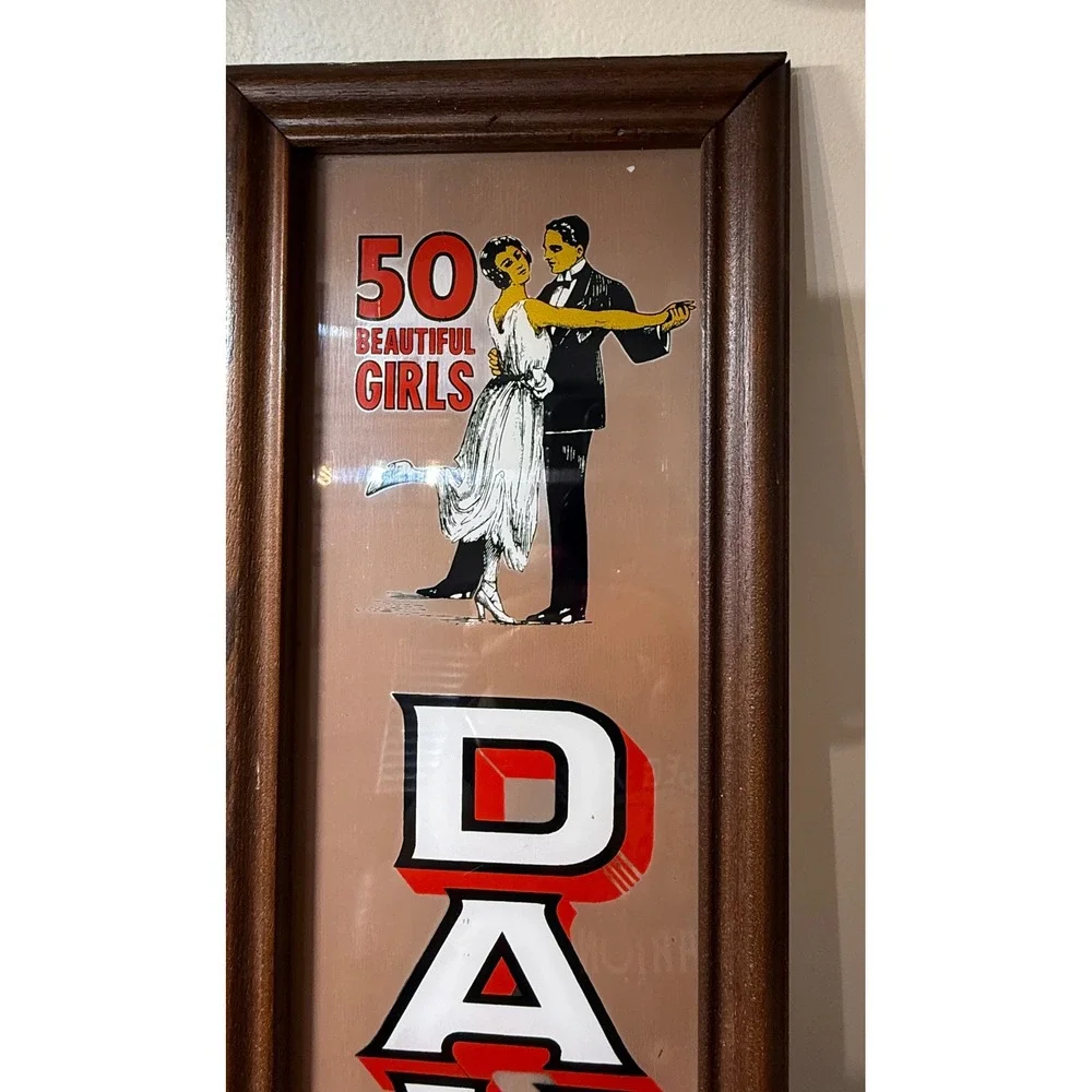 Vintage Dancing 50 Beautiful Girls Mirror Sign Framed Carnival Wall Art 25.5x7.5